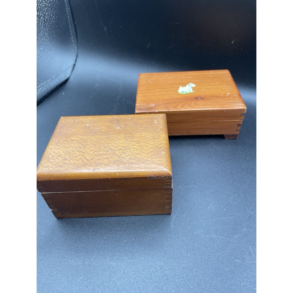 Lot 2 Vintage Wooden Trinket Boxes Small Dovetail Joint Cedar & Oak Storage